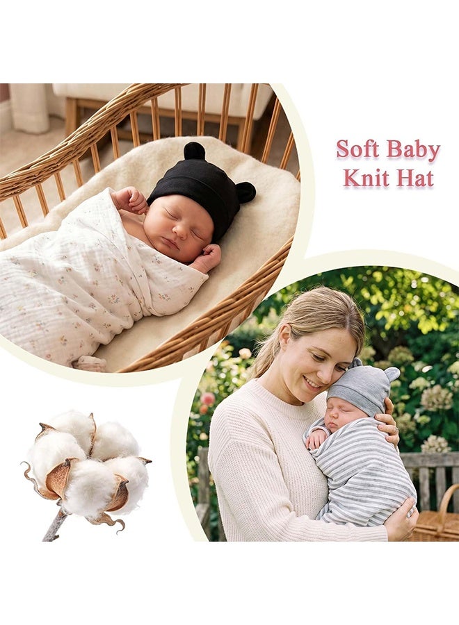 HS 4 Pieces Newborn Baby Boys Hospital Hat, Newborn Hospital Hat, Thick Cute Bear Ear Cotton Baby Boy Beanie For 0-6Months - Image 5