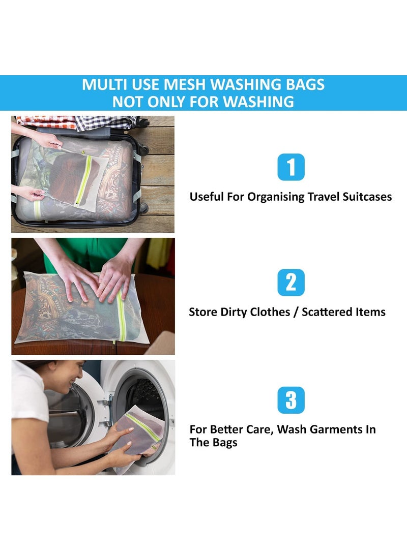 Perpetual Perpetual Reusable Mesh Laundry Washing Bag RustFree Zipper Undergarments Organizer Bag for Clothes Storage Washing Bag for Clothes Inners Bra Blouse Pack of 3 S1 M1 L1 White  - Image 5