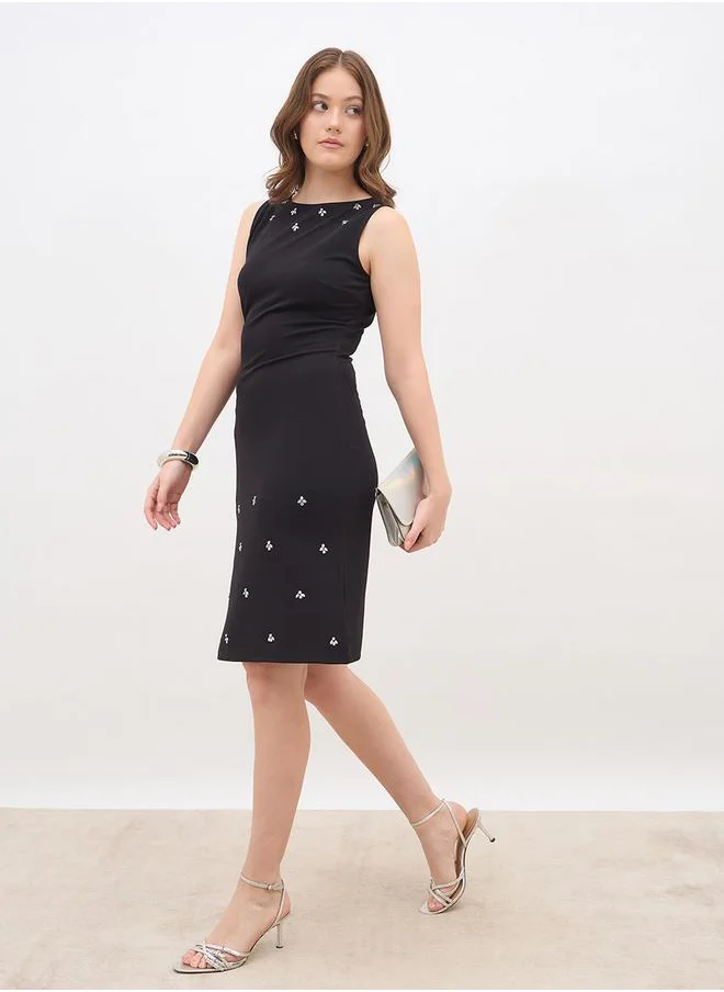 ستايلي Styli Embellished Sleeveless Sheath Knee-Length Dress