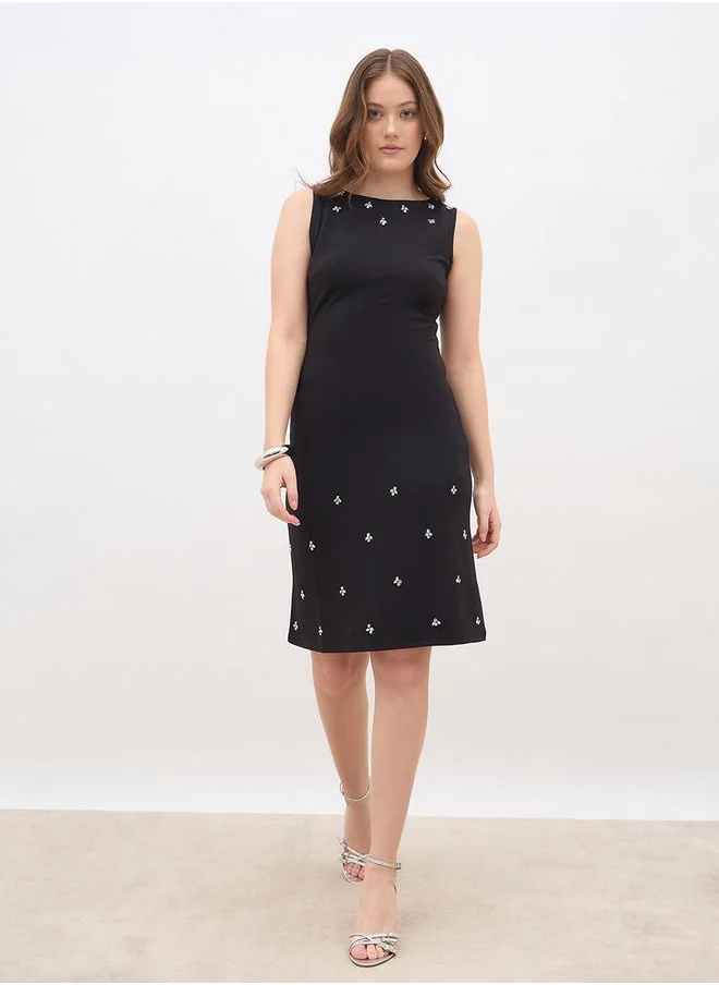 ستايلي Styli Embellished Sleeveless Sheath Knee-Length Dress