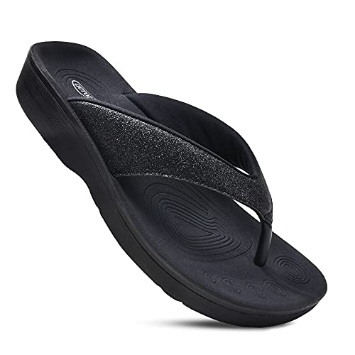 AEROTHOTIC Comfy Flip Flops for Women, Crystal Black, Size 7 - Image 1