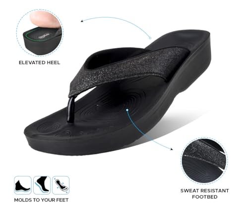 AEROTHOTIC Comfy Flip Flops for Women, Crystal Black, Size 7 - Image 4