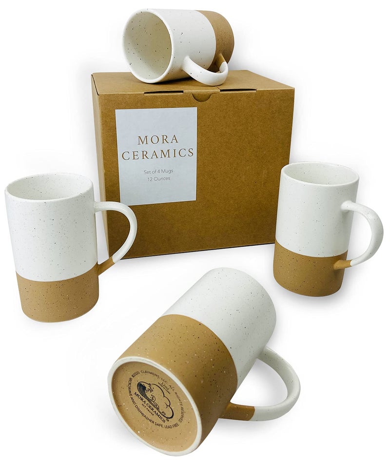 Mora Ceramics 12oz Coffee Mug Set of 4  Ceramic Tea Cups with Handle  Microwave and Dishwasher Safe Perfect For Cup or Mug Lovers  Rustic Matte Glaze Modern Design Mugs  Petro