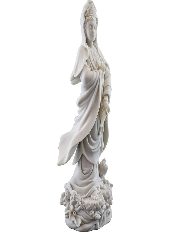 Top Collection Quan Yin Statue on Lotus Pedestal - Kwan Yin Goddess of Mercy and Compassion Sculpture in White Marble Finish- 12.5-Inch Buddhist Figurine - Image 4