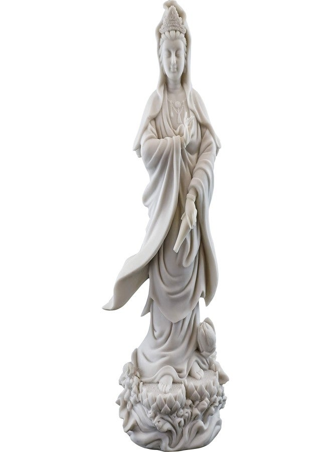 Top Collection Quan Yin Statue on Lotus Pedestal - Kwan Yin Goddess of Mercy and Compassion Sculpture in White Marble Finish- 12.5-Inch Buddhist Figurine - Image 1