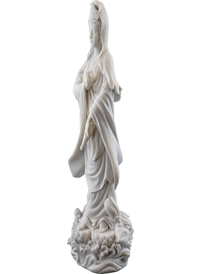 Top Collection Quan Yin Statue on Lotus Pedestal - Kwan Yin Goddess of Mercy and Compassion Sculpture in White Marble Finish- 12.5-Inch Buddhist Figurine - Image 2