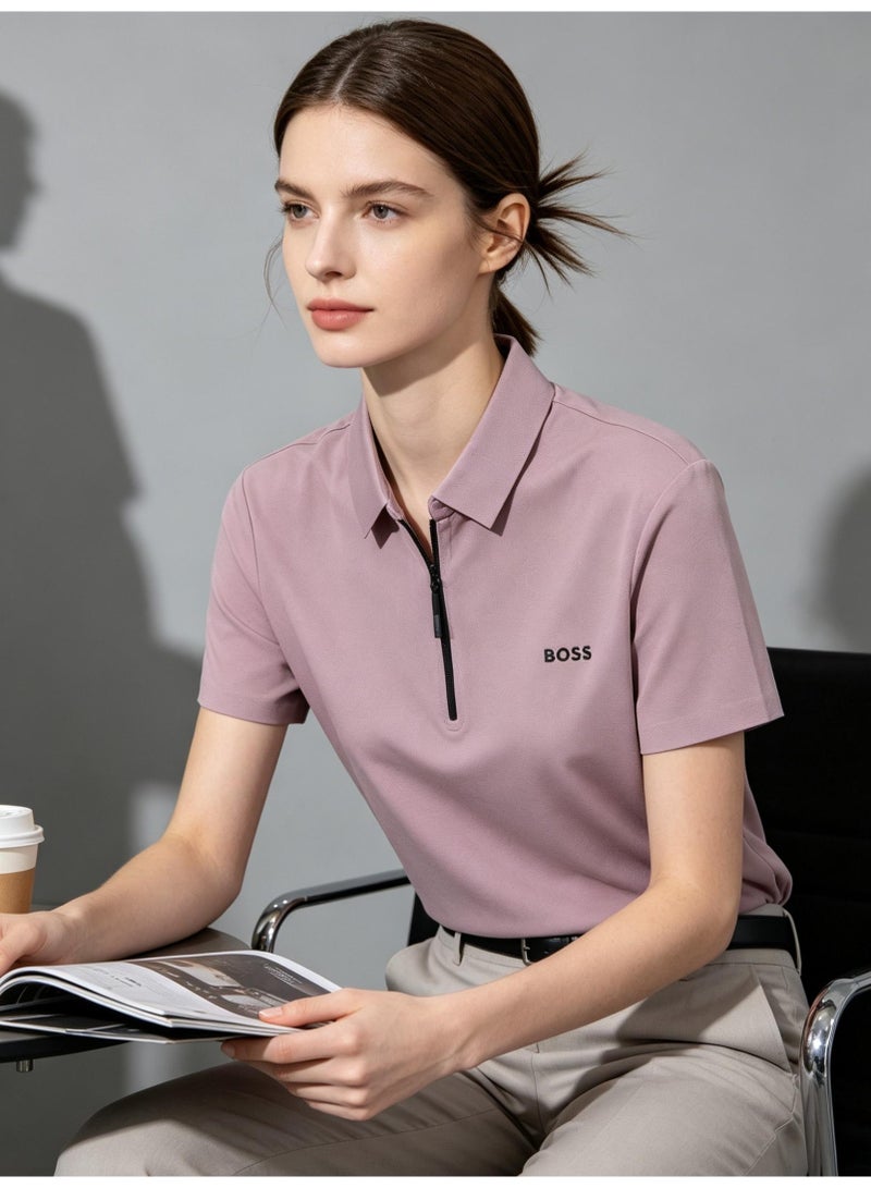 BOSS Men Half Zip Short Sleeve Polo Shirt Business Office Summer Wear Dusty Pink - Image 3