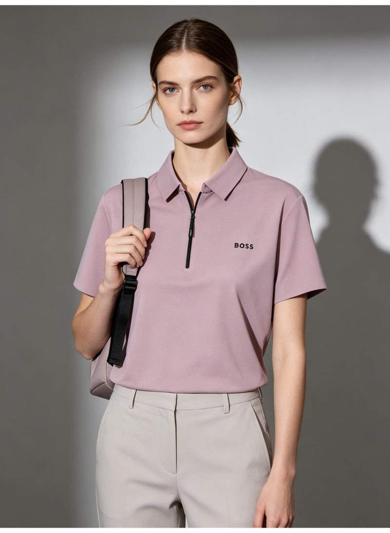 BOSS Men Half Zip Short Sleeve Polo Shirt Business Office Summer Wear Dusty Pink - Image 2