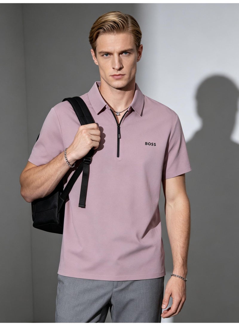BOSS Men Half Zip Short Sleeve Polo Shirt Business Office Summer Wear Dusty Pink - Image 1