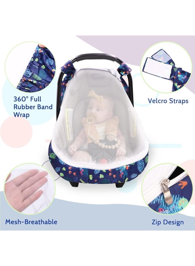 SWESEN Car Seat Covers for Babies Boys, Little Brother Infant Carseat Canopy, Stretchy Newborn Stroller Carrier Cover, Dinosaur - Image 3
