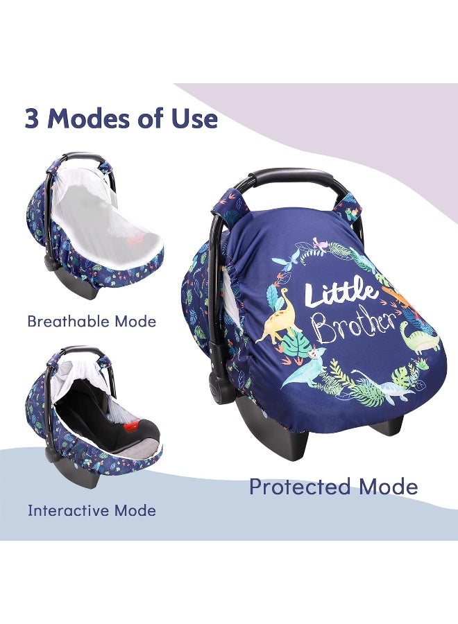 SWESEN Car Seat Covers for Babies Boys, Little Brother Infant Carseat Canopy, Stretchy Newborn Stroller Carrier Cover, Dinosaur - Image 5