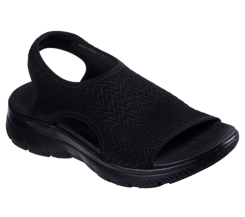 Skechers Women's SUMMITS - OUTTA HERE, Textured Chevron Neoprene H-Band Sandal, Black/Black, 5M - Image 3