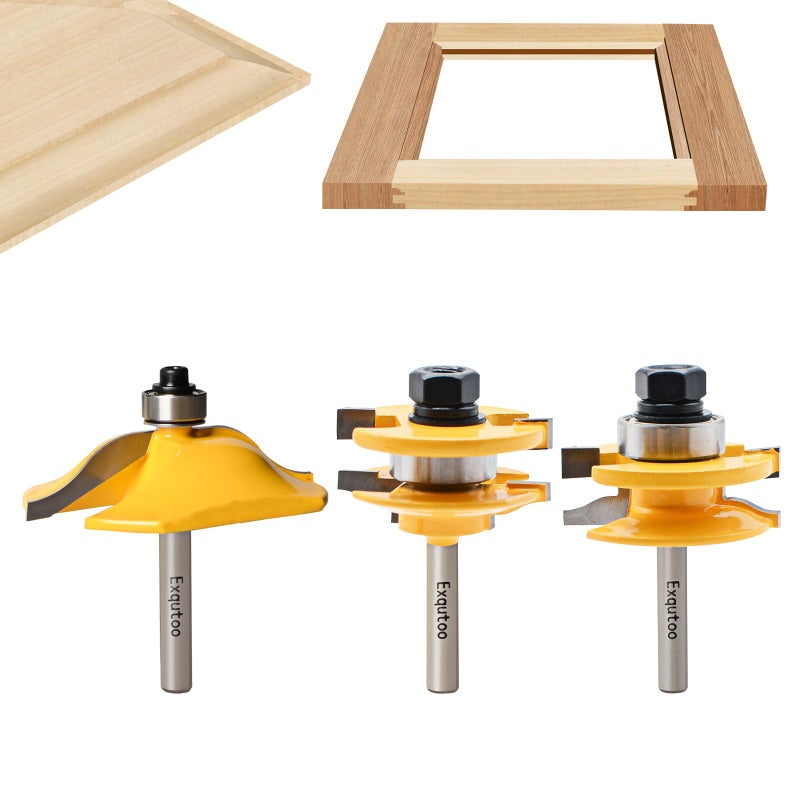 Exqutoo 3PCS 14 Shank Router Bit Set Raised Panel Cabinet Door Making Router Bits Cemented Carbide Router Bits Woodworking Tools Router Door Window Bits Tenon Joint Cutter Diameter 134 - Image 2