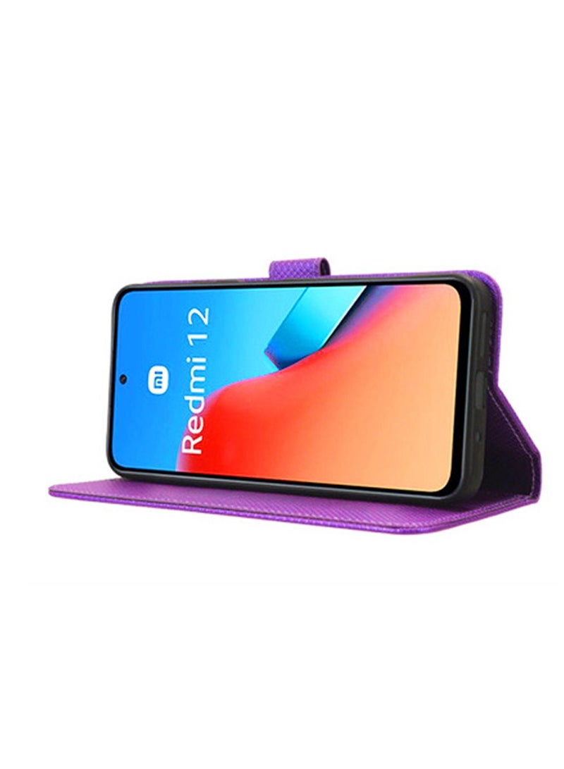 Redmi 12 4G Wallet Case Stand PU Leather Magnetic Closure Ultra Slim Flip Shockproof Anti-Fingerprint Anti-Scratch and Anti-Drop Protection Back Cover Card Slots  - Image 4