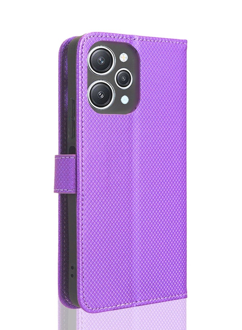 Redmi 12 4G Wallet Case Stand PU Leather Magnetic Closure Ultra Slim Flip Shockproof Anti-Fingerprint Anti-Scratch and Anti-Drop Protection Back Cover Card Slots  - Image 2