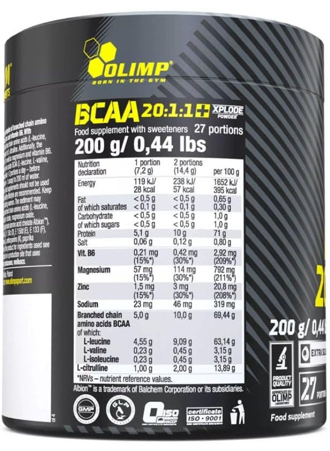 أولمب مسحوق BCAA Xplode من سبورت نيوتريشن، 20:1:1، بنكهة كولا متفجرة - 200 غرام | مع إل-سيترولين، وفيتامين ب6، ومغنيسيوم | مكمل BCAA سريع الامتصاص لأنماط الحياة النشطة - Image 2