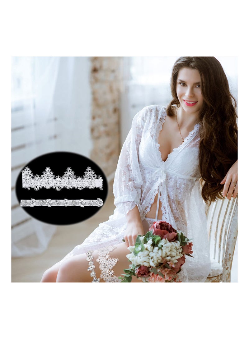 SYOSI 2 PSC Wedding Bride Garter Crystal Garter Belt Set with Bridal Rhinestone for Wedding Bride Leg Decor - Image 2