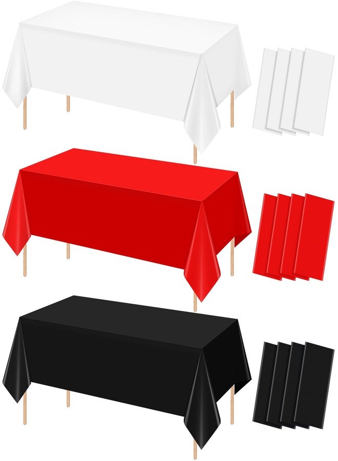 MASHAN 12 Pcs Red Black White Plastic Tablecloths Bulk,54 x 108 Inch Disposable Rectangle Party Table Cloth Waterproof Table Cover for Birthday Wedding Anniversary Graduation Party Decorations Supplies - Image 1