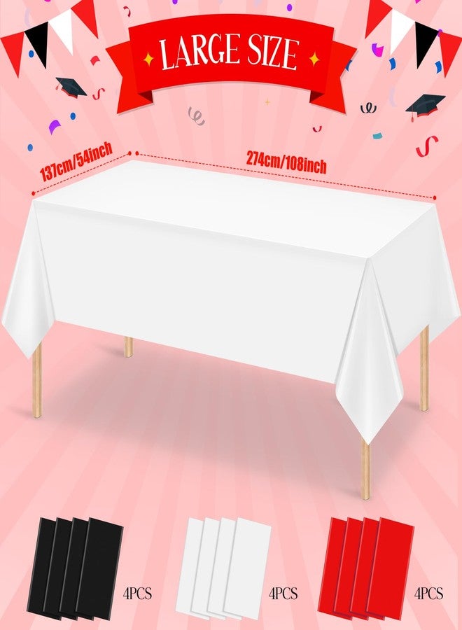 MASHAN 12 Pcs Red Black White Plastic Tablecloths Bulk,54 x 108 Inch Disposable Rectangle Party Table Cloth Waterproof Table Cover for Birthday Wedding Anniversary Graduation Party Decorations Supplies - Image 2