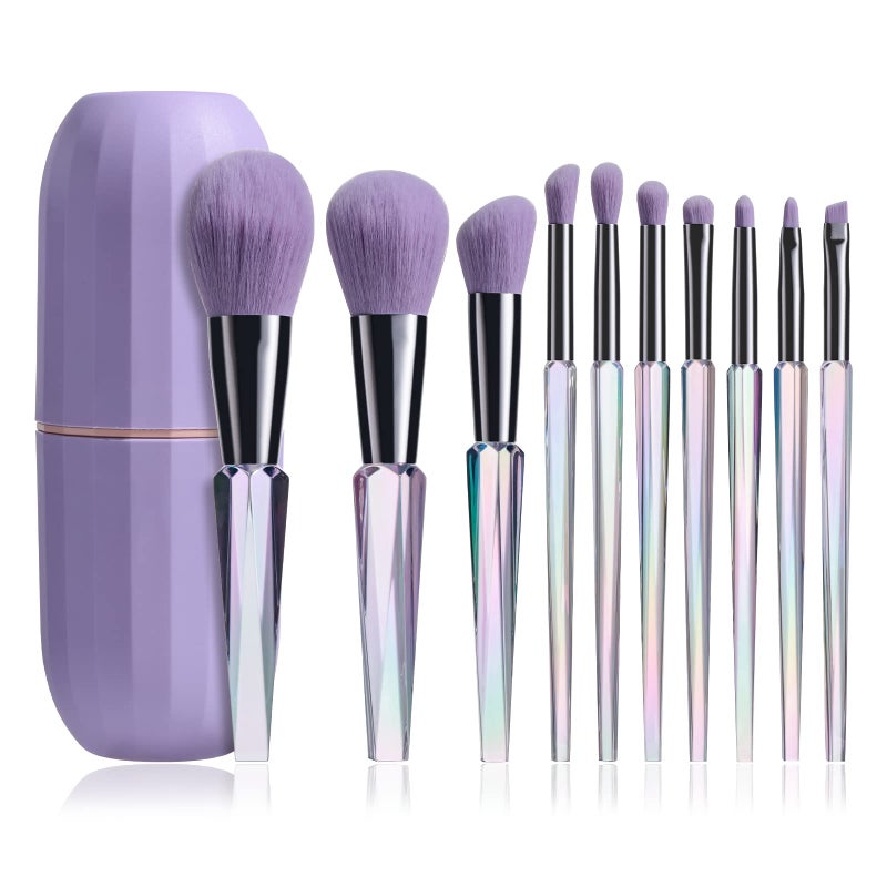 Oneleaf Makeup Brushes 10 Pcs Premium Synthetic Bristles Crystal handle KitKabuki Foundation Blending Face Powder Blush Concealers Eye Shadow Brush Professional Brushes Set with Box Crystal Handle