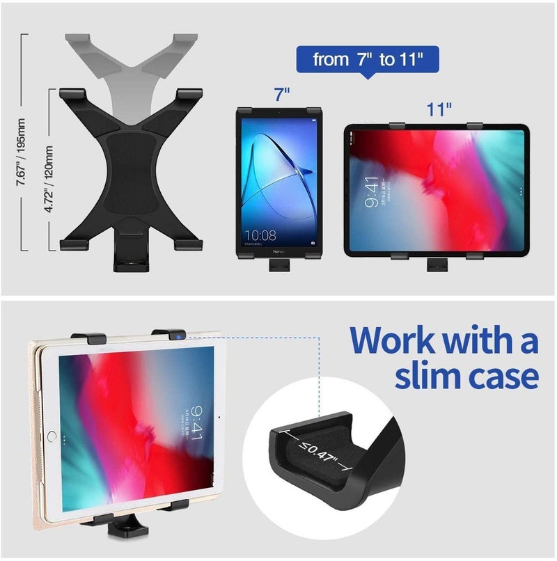 DCZ ® New Tablet Holder Clip, Adjustable Tablet Tripod Mount Adapter, Clamp Bracket 1/4 "Thread Adapter for All iPad Air Mini Pro for Galaxy Tab - E 7-11 Inch - Image 1