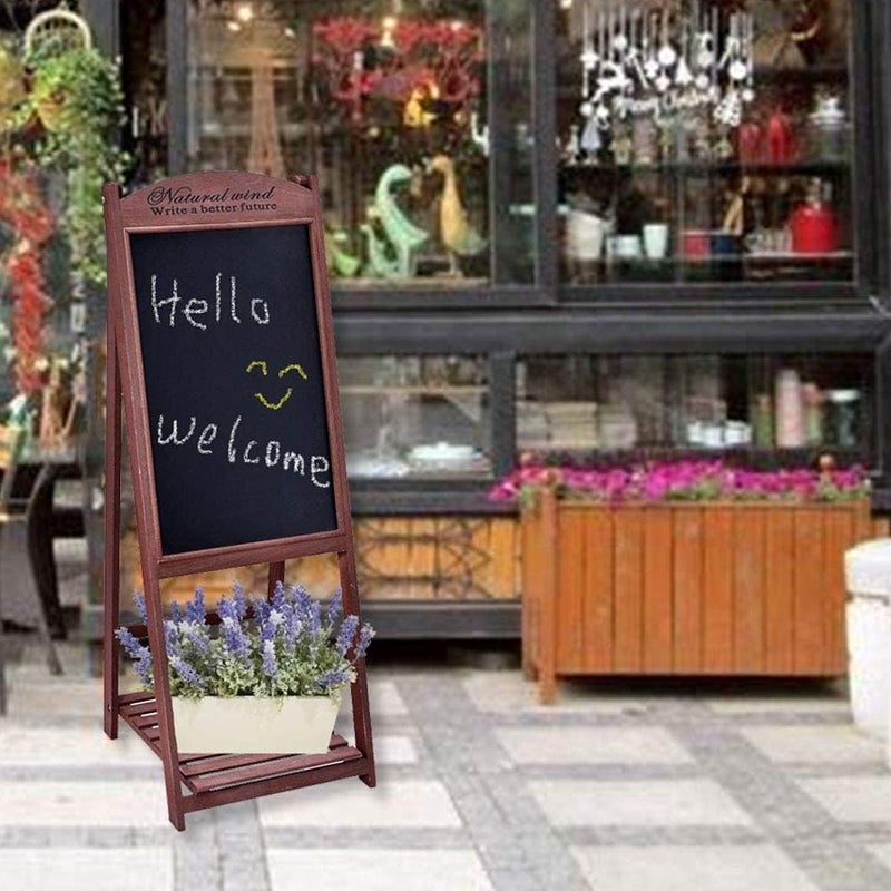 LINGWEI Wooden Hand Writing Black Board Drawing Board with Flower Pot Holder Free Standing Display Stand Chalk Board Ideal For Restaurants Menu Wedding Party - Image 3