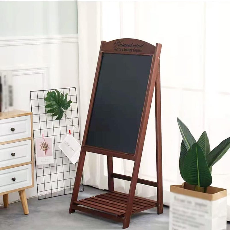 LINGWEI Wooden Hand Writing Black Board Drawing Board with Flower Pot Holder Free Standing Display Stand Chalk Board Ideal For Restaurants Menu Wedding Party - Image 1