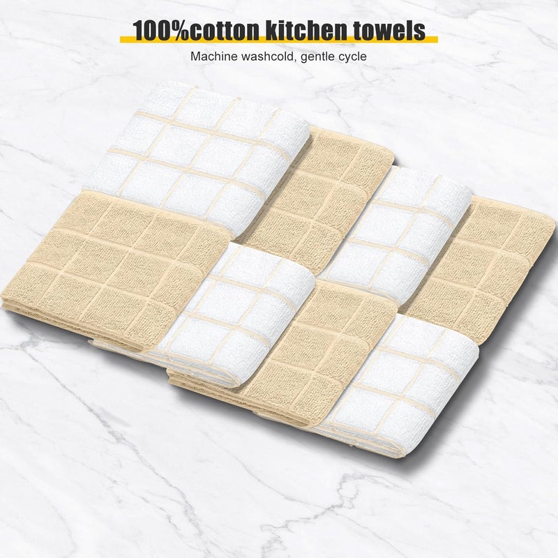 BSKSSK Oven Mitts Kitchen Towels Dishcloths with Pot Holders Sets 12PCS  Dish Towels Sets  Oven Gloves Pot Pads Heat Resistant 500 Degrees with Non-Slip Silicone Surface for Cooking Baking Grilling-Beige - Image 2