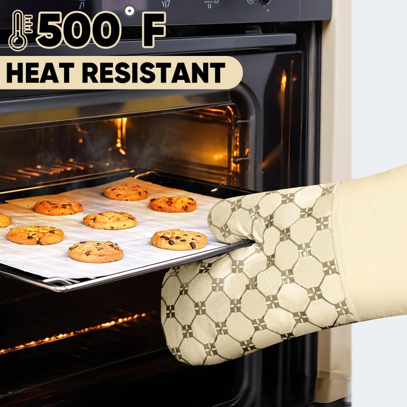 BSKSSK Oven Mitts Kitchen Towels Dishcloths with Pot Holders Sets 12PCS  Dish Towels Sets  Oven Gloves Pot Pads Heat Resistant 500 Degrees with Non-Slip Silicone Surface for Cooking Baking Grilling-Beige - Image 3