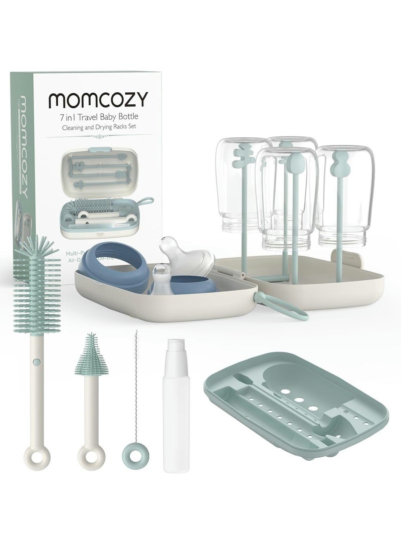 Momcozy Bottle Brush Set - Baby Bottle Cleaner Kit with Silicone Brush, Nipple Brush, Straw Brush, Soap Dispenser, Drying Rack - 7 in 1 Bottle Cleaning Tool for Home and Travel - Image 1