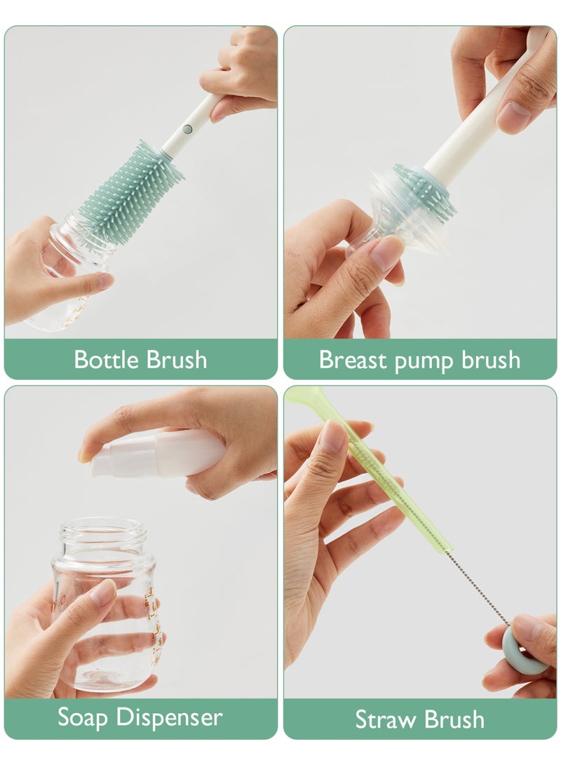 Momcozy Bottle Brush Set - Baby Bottle Cleaner Kit with Silicone Brush, Nipple Brush, Straw Brush, Soap Dispenser, Drying Rack - 7 in 1 Bottle Cleaning Tool for Home and Travel - Image 2