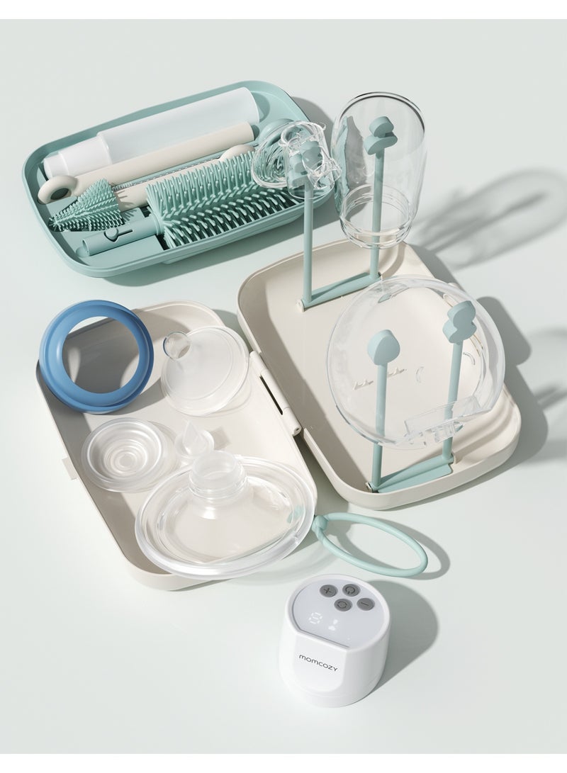 Momcozy Bottle Brush Set - Baby Bottle Cleaner Kit with Silicone Brush, Nipple Brush, Straw Brush, Soap Dispenser, Drying Rack - 7 in 1 Bottle Cleaning Tool for Home and Travel - Image 4