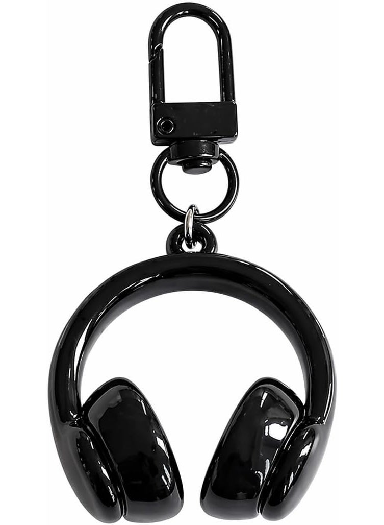 Headphones Keychain for Women, 3D Cute Bag Charm Key Holder for Handbags, Backpacks & Car Keys, Black - Image 1