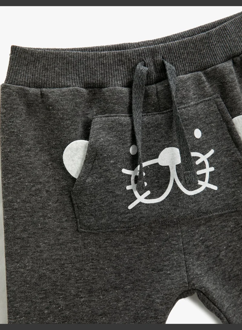 KOTON Jogger Sweatpants Elephant Printed Kangaroo Pocket Drawstring