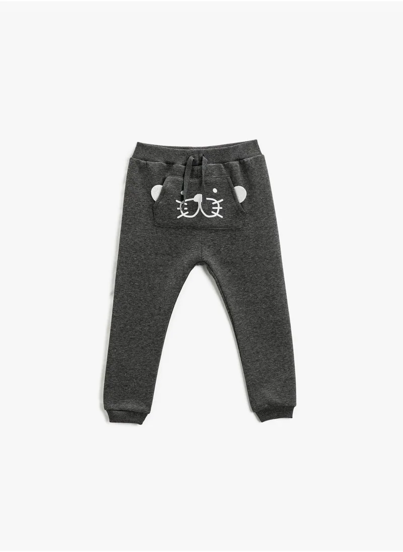 كوتون Jogger Sweatpants Elephant Printed Kangaroo Pocket Drawstring