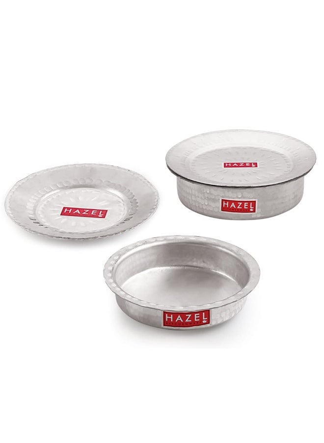 HAZEL Aluminium Langdi Patila Pot with Lid Hammered Finish Round Bottom Boiling Tope Vessels Bhagona Dekchi (2, 900 ML, 2100 ML) - Image 1