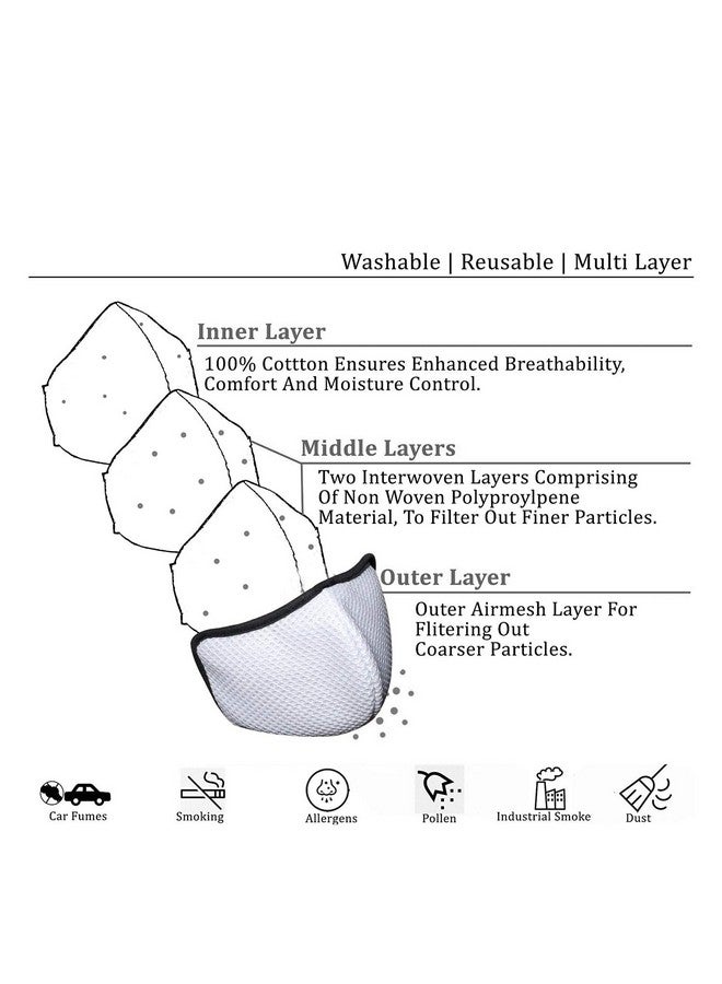 ORILEY ORSM02 Air Mesh 3 Layer Face Mask with Adjustable Over the Ear Loops Breathable, Washable & Reusable Nose Mouth Protection Cover for Men Women (White, 2 Pcs) - Image 5