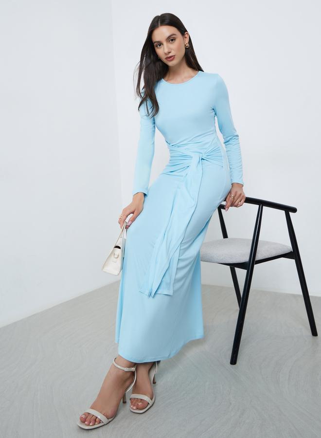 Styli Sky Blue Solid Waist Tie Maxi Dress - Image 1