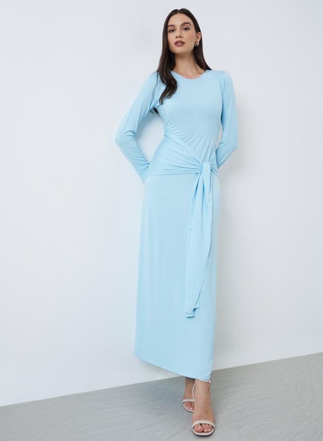 Styli Sky Blue Solid Waist Tie Maxi Dress - Image 2