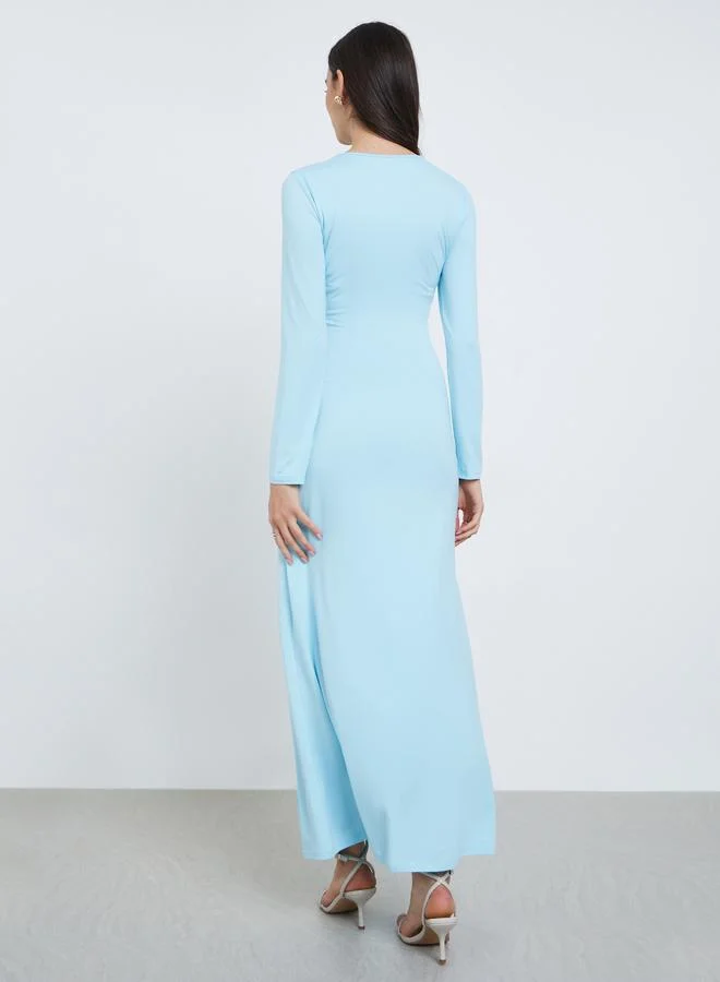 Styli Styli Sky Blue Solid Waist Tie Maxi Dress