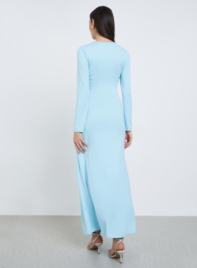 Styli Sky Blue Solid Waist Tie Maxi Dress - Image 5