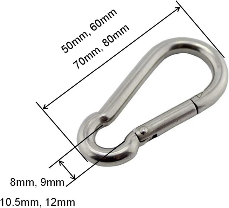 20pcs Marine Carabiner 304 Stainless Steel Hook Clip 5mm 6mm 7mm 8mm Rigging Hardware Heavy Duty for Hammock Hanging Hook - Image 3
