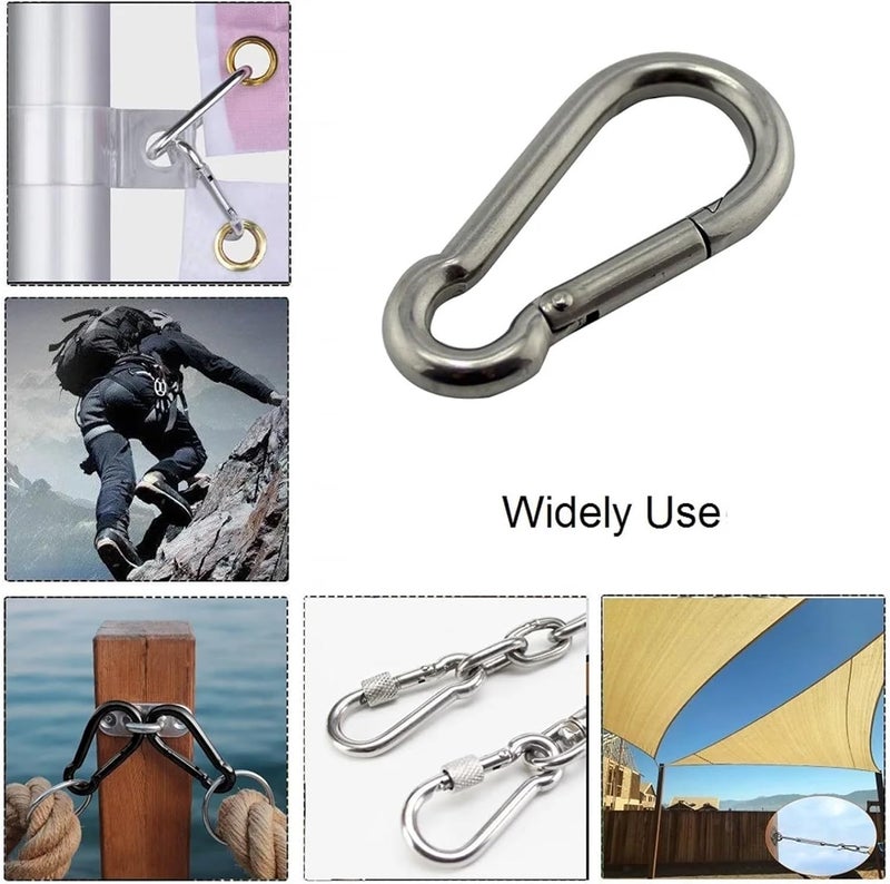 20pcs Marine Carabiner 304 Stainless Steel Hook Clip 5mm 6mm 7mm 8mm Rigging Hardware Heavy Duty for Hammock Hanging Hook - Image 5