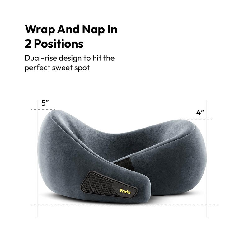 Frido وسادة عنق سفر، 100% فوم هاي-بير، وسادة دعم عنق خفيفة الوزن، وسادة عنق للسفر بالطائرة، وسادة عنق فوم ميموري للسيارة، أحزمة فيلكرو قابلة للتعديل، حقيبة سفر مجانية (رمادي مزرق) - Image 3