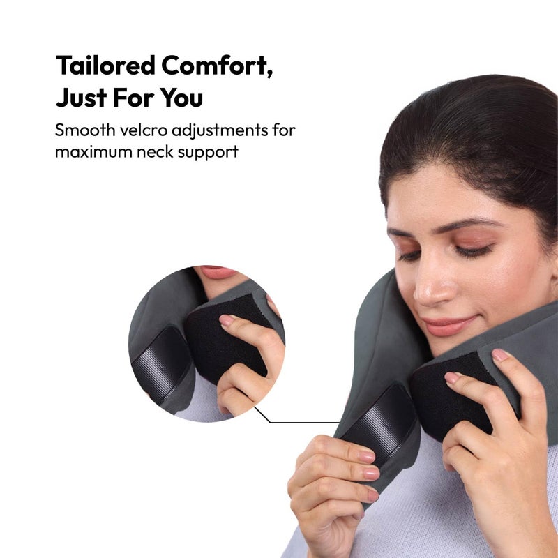 Frido وسادة عنق سفر، 100% فوم هاي-بير، وسادة دعم عنق خفيفة الوزن، وسادة عنق للسفر بالطائرة، وسادة عنق فوم ميموري للسيارة، أحزمة فيلكرو قابلة للتعديل، حقيبة سفر مجانية (رمادي مزرق) - Image 5
