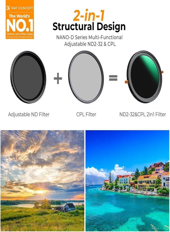K&F CONCEPT 49mm Variable Fader ND2-32 ND Filter and CPL Circular Polarizing Lens Filter in 1 for Camera Lens Waterproof Neutral Density Polarizer Filter (Nano-D Series) - Image 2