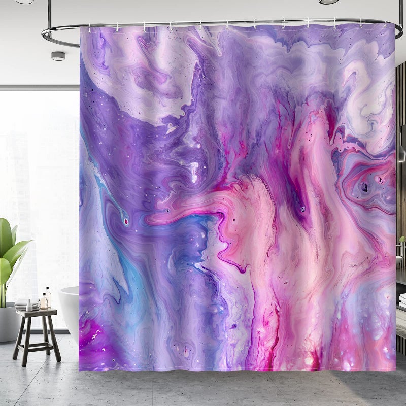 Aimego Purple Shower Curtain Pink and Purple Tie Dye Marble Shower Curtains Set with 12 Hooks for Bathroom Decor Accessories Bathtub Curtain, 72"x72" - Image 2