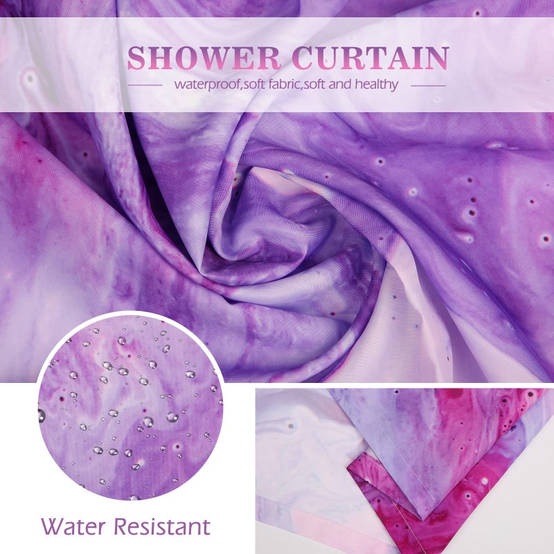 Aimego Purple Shower Curtain Pink and Purple Tie Dye Marble Shower Curtains Set with 12 Hooks for Bathroom Decor Accessories Bathtub Curtain, 72"x72" - Image 4