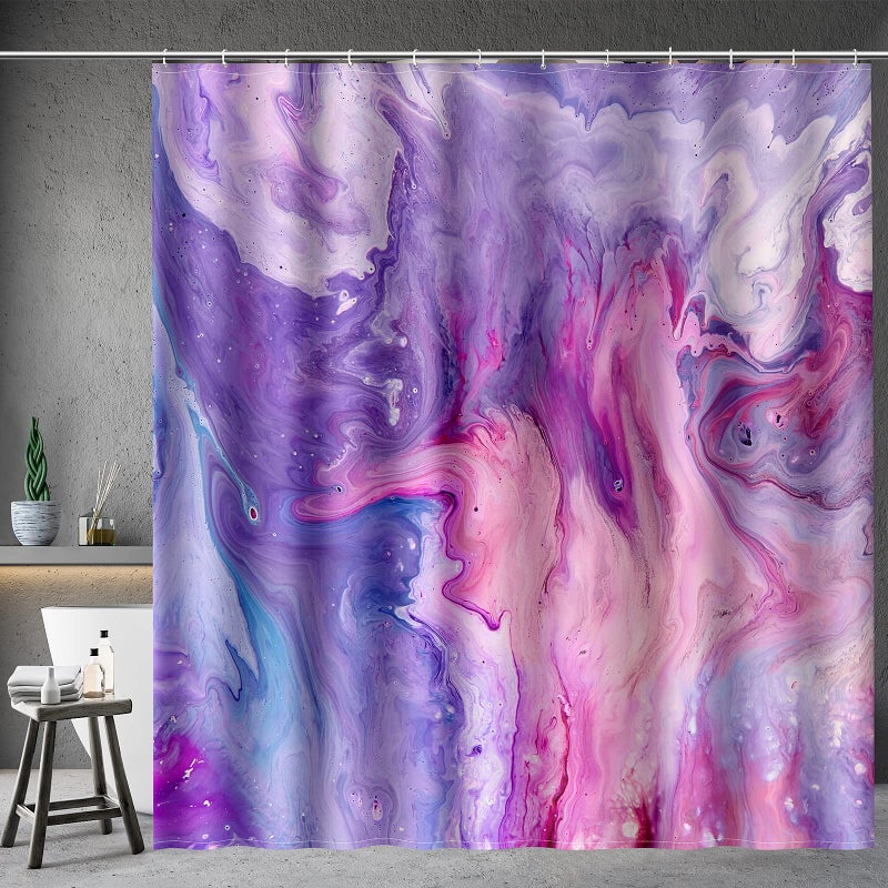 Aimego Purple Shower Curtain Pink and Purple Tie Dye Marble Shower Curtains Set with 12 Hooks for Bathroom Decor Accessories Bathtub Curtain, 72"x72" - Image 1