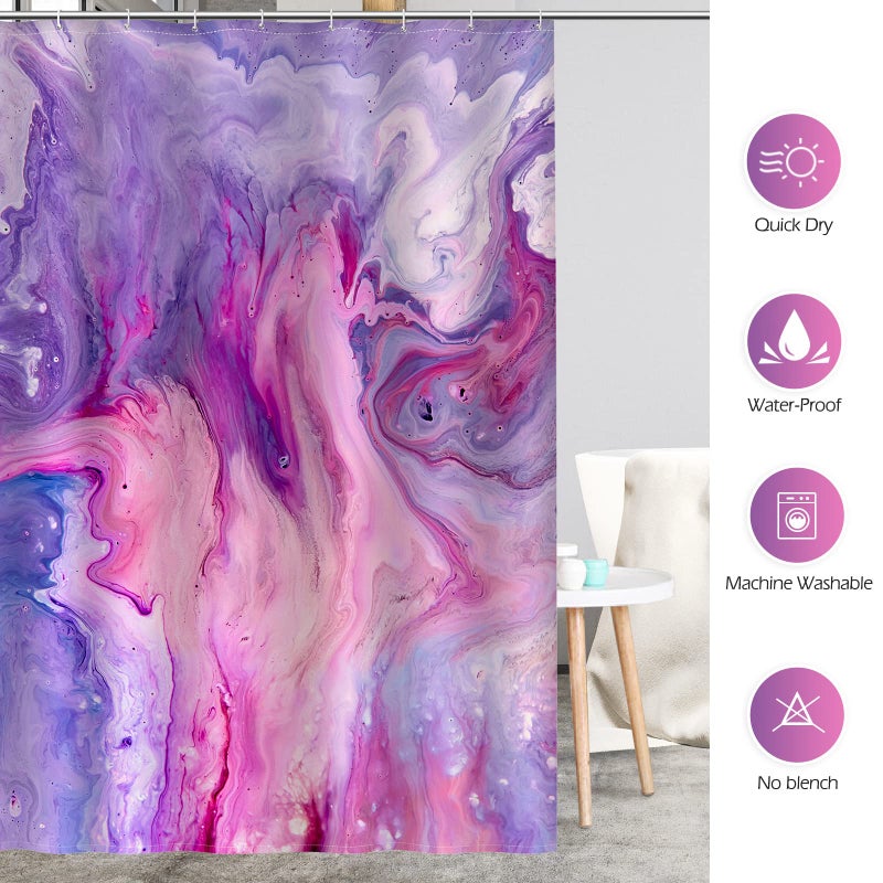 Aimego Purple Shower Curtain Pink and Purple Tie Dye Marble Shower Curtains Set with 12 Hooks for Bathroom Decor Accessories Bathtub Curtain, 72"x72" - Image 5